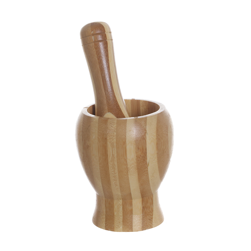 Wood Mortar and Pestle Set with Vertical Stripes