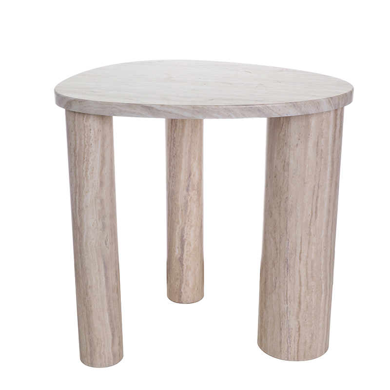 Light brown three-legged round side table