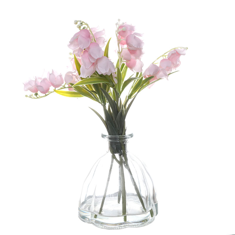 Artificial Lily of the Valley Bouquet in Glass Vase