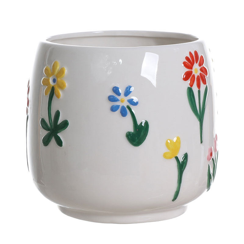 Flower Embossed Ceramic Planter