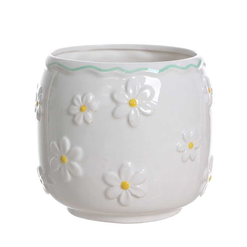 Daisy Embossed Ceramic Planter