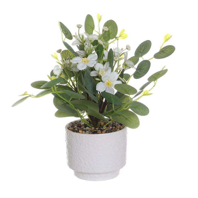 Artificial Eucalyptus with Flowers in Ceramic Pot