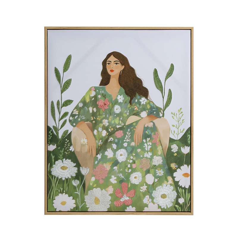Eclectic young female character with floral elements wall deco