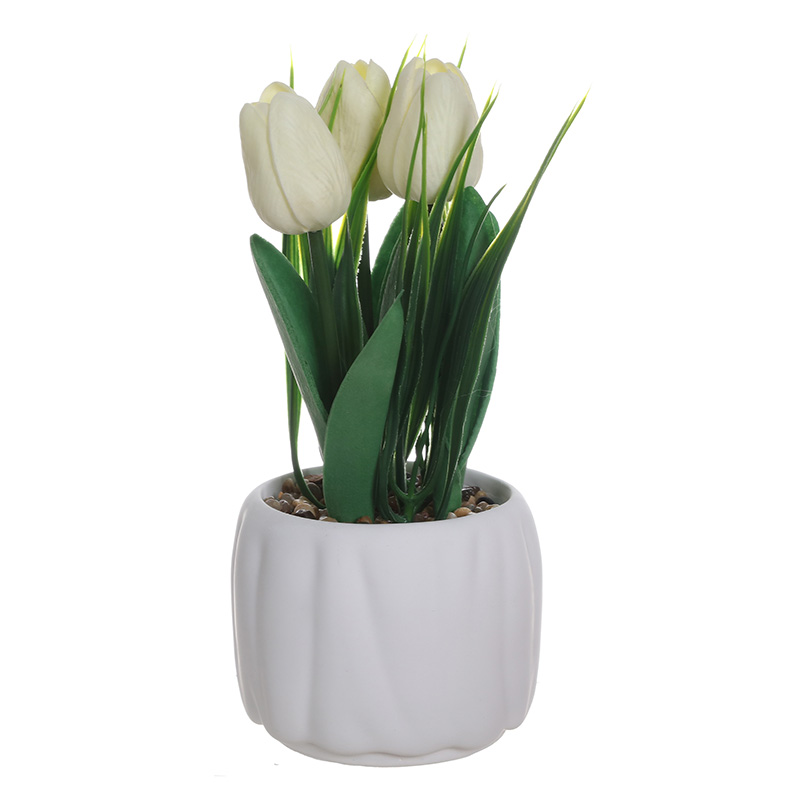 Artificial Tulip Potted Plant with Cement Pot