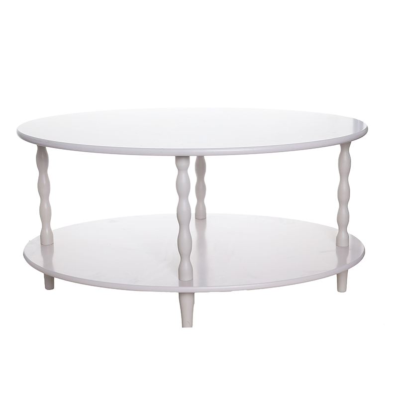 White double-layer twisting-legged round coffee table