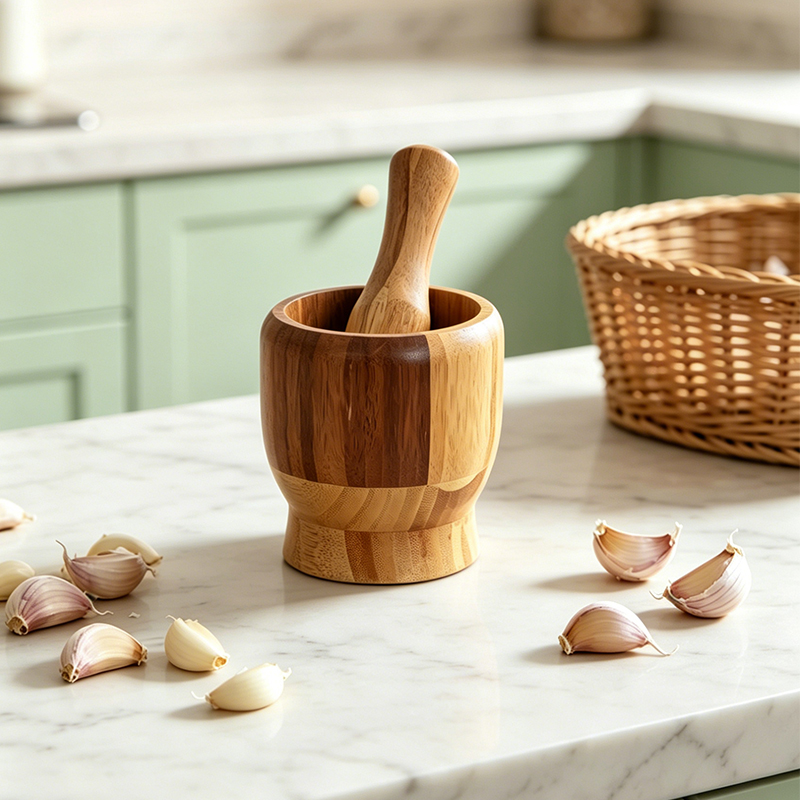 Two-Tone Bamboo Mortar and Pestle Set