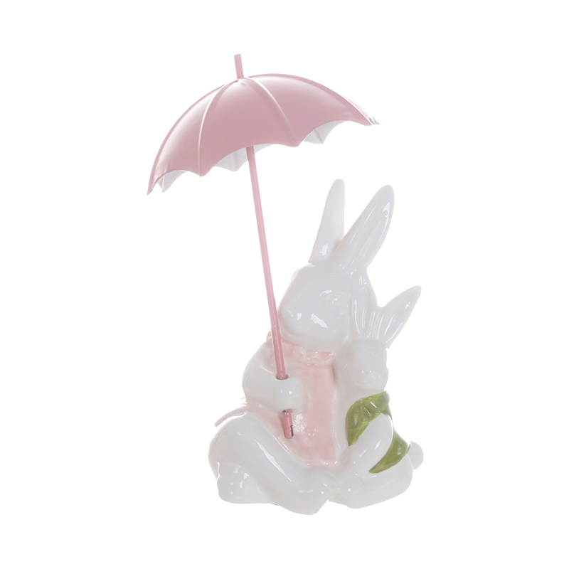 Bunny Mother and baby Holding Umbrella