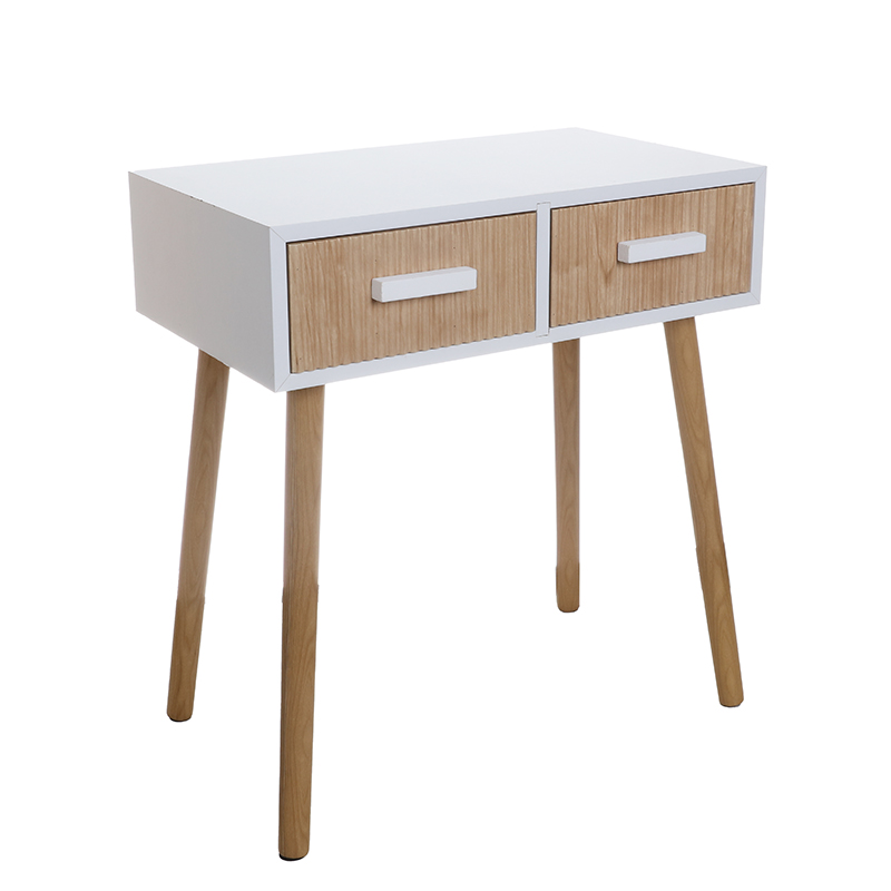 White wood two-color double drawer long side cabinet