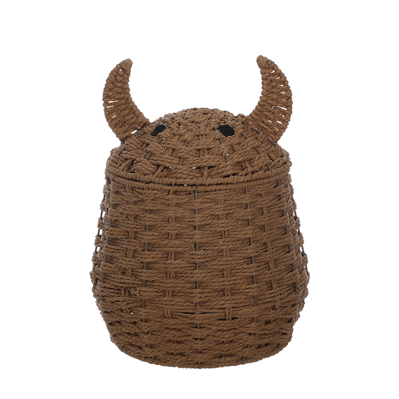 Handwoven Rattan Monster Storage Basket with Lid