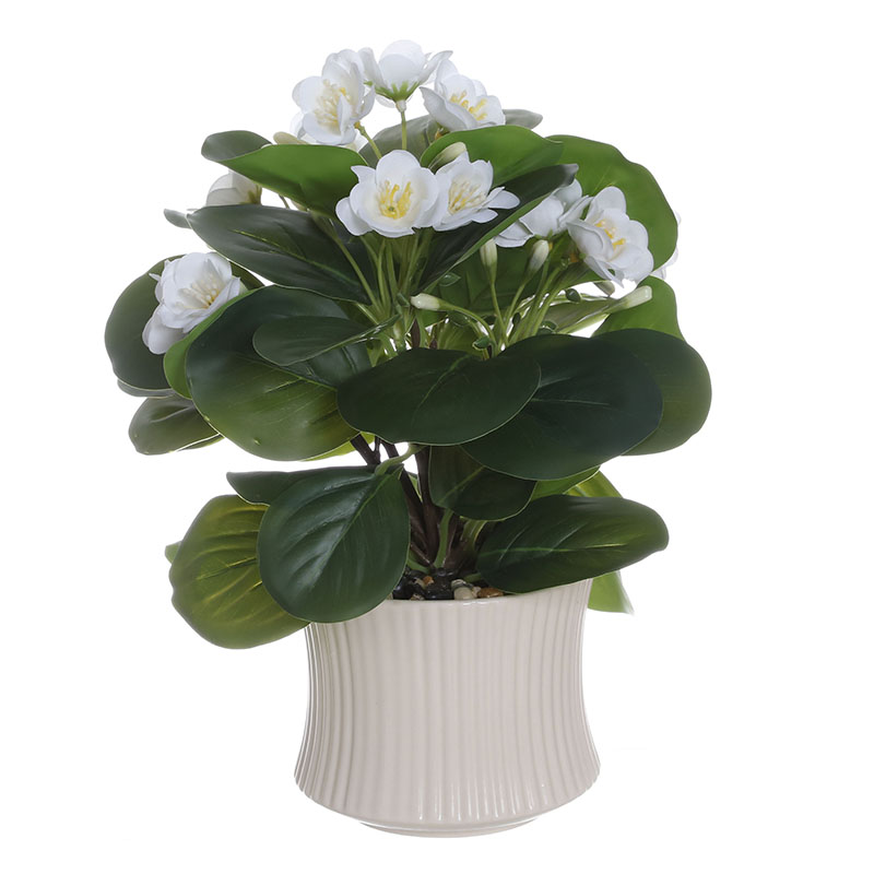 Artificial Peace Lily Plant with Ribbed Ceramic Pot