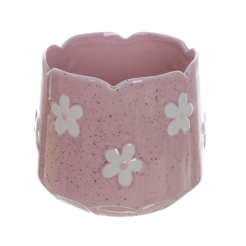 Speckled Ceramic Planter with Embossed Flowers