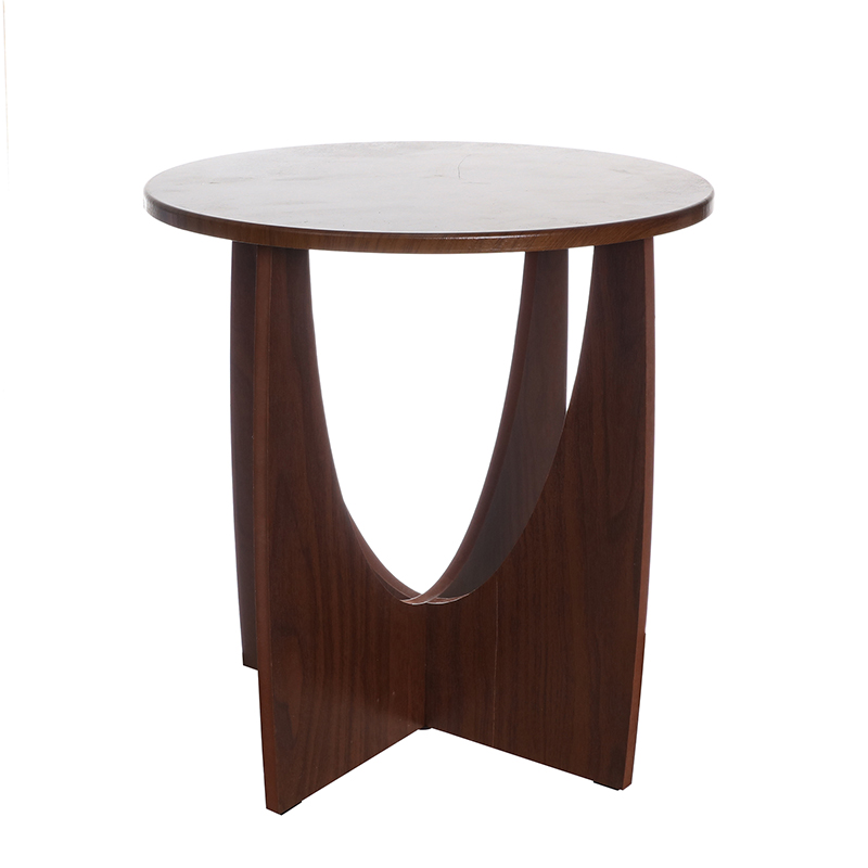 Walnut-colored hollow three-lobed edge table