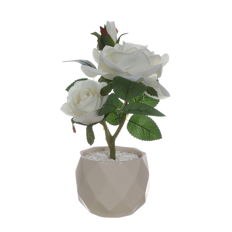 Artificial Rose Plant with Geometric Ceramic Pot