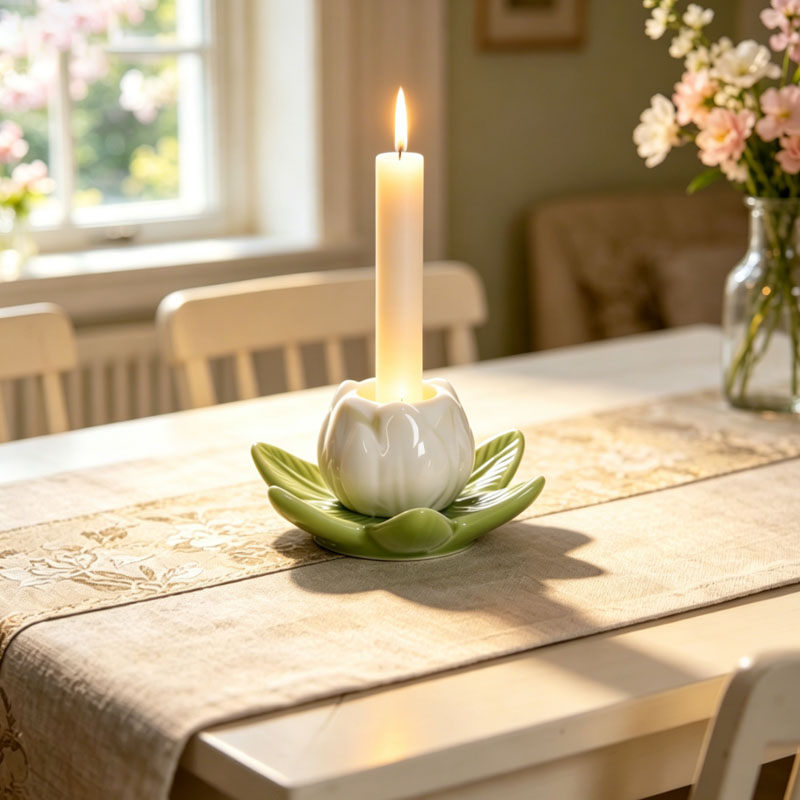 white Floral Ceramic Candle Holder