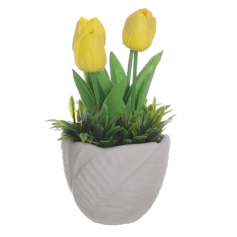 Artificial Tulip Potted Plant with Cement Pot