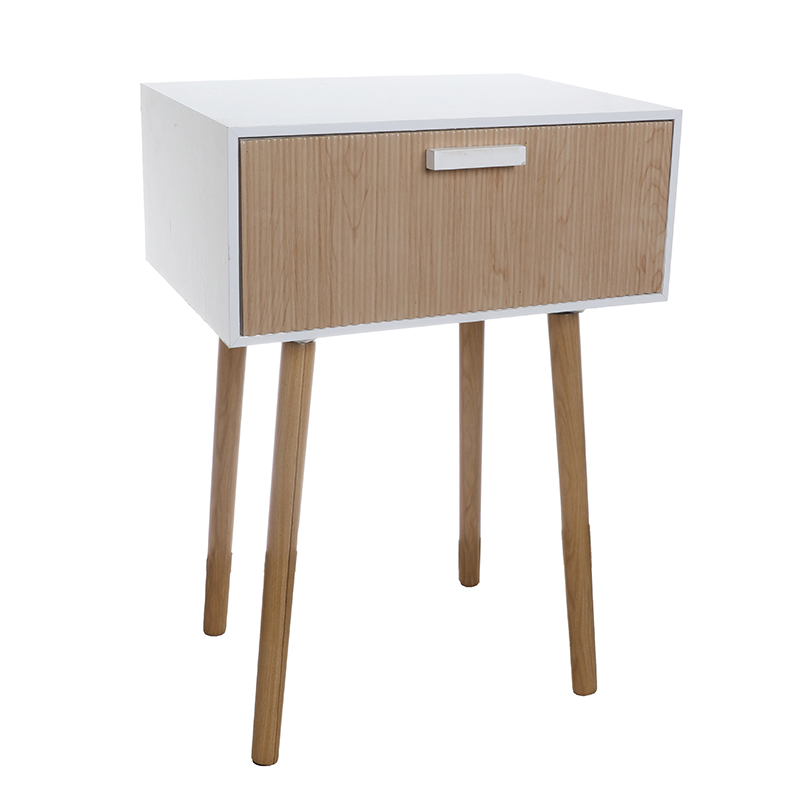 White wood two-color single drawer bedside cabinet