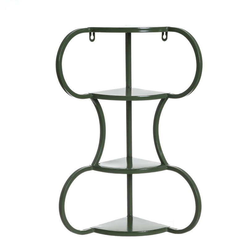 Hourglass-shaped metal three-tier wall shelf for stylish interior storage