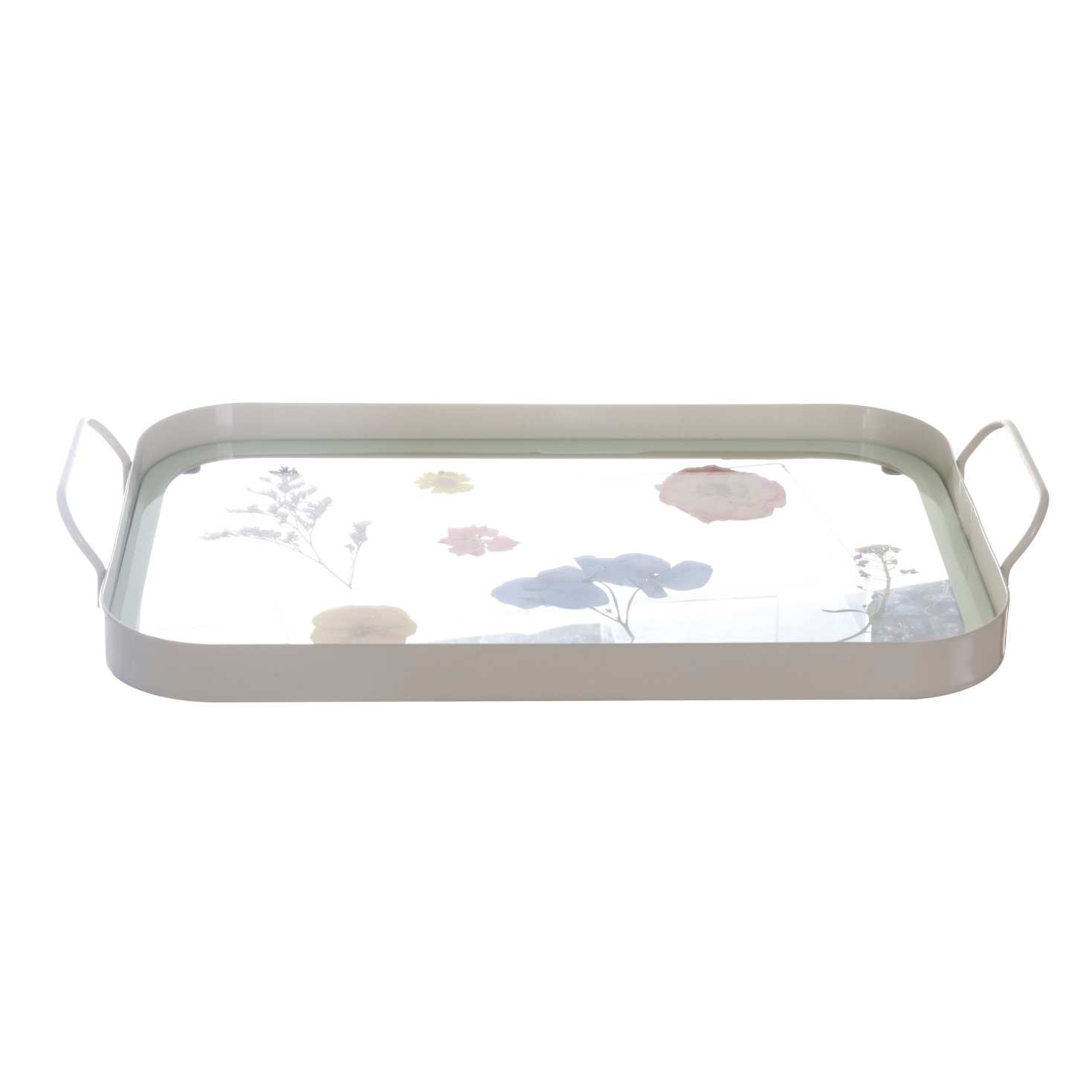 Rectangular glass tray with iron edges