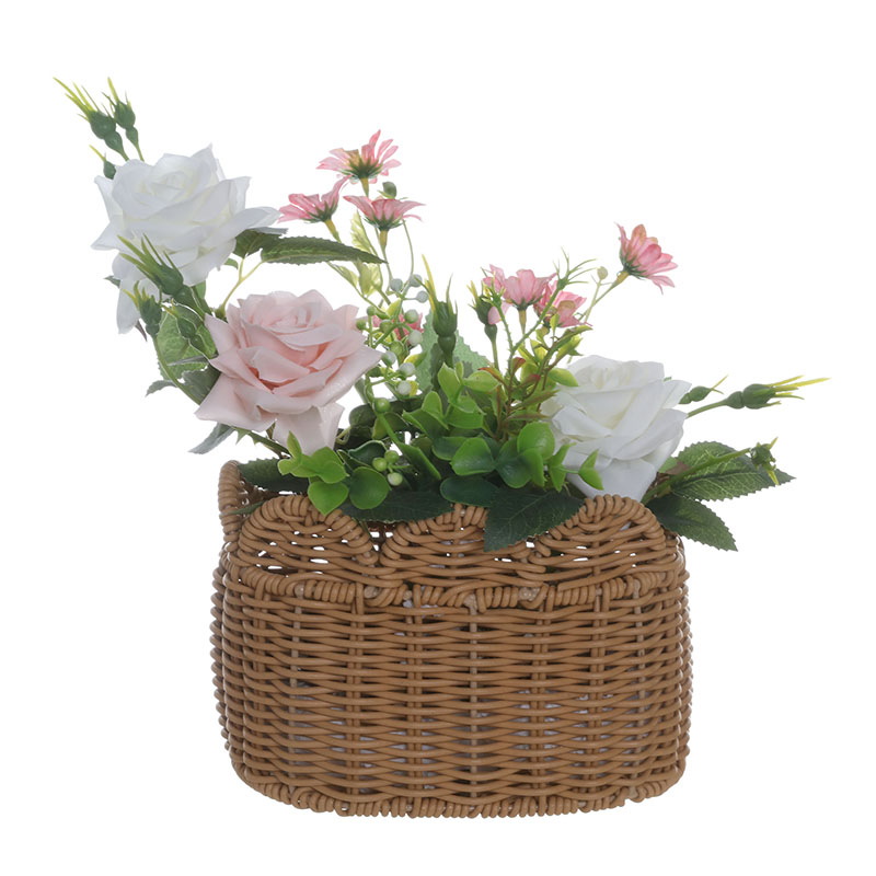 Artificial Rose & Daisy Arrangement in Woven Basket