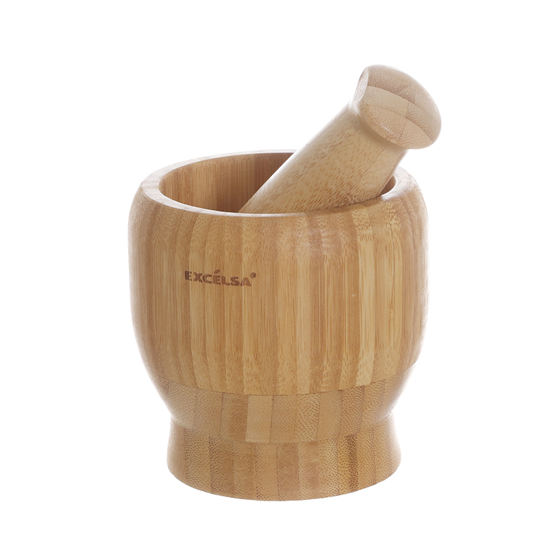 Grooved Bamboo Mortar and Pestle Set