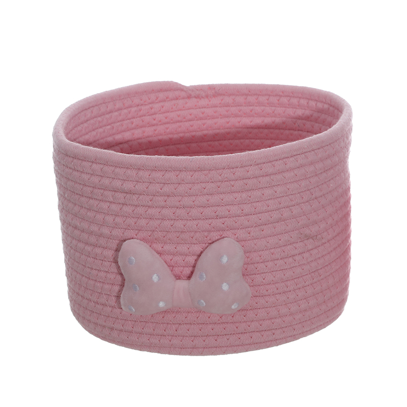 Pink Cotton Rope Woven Round Storage Basket