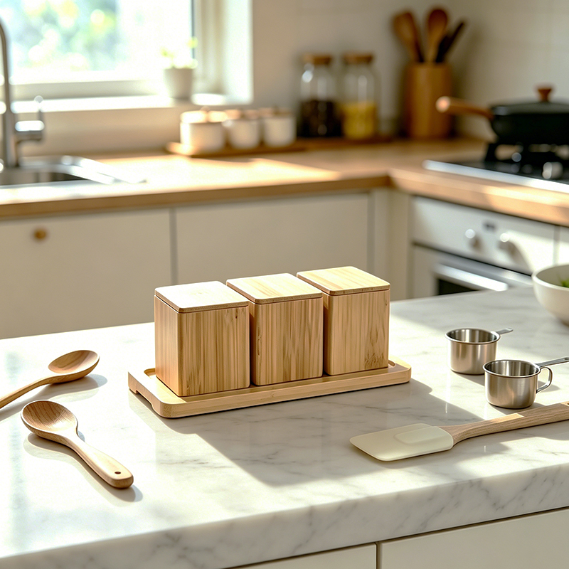 Square Wooden/Bamboo Canisters Set