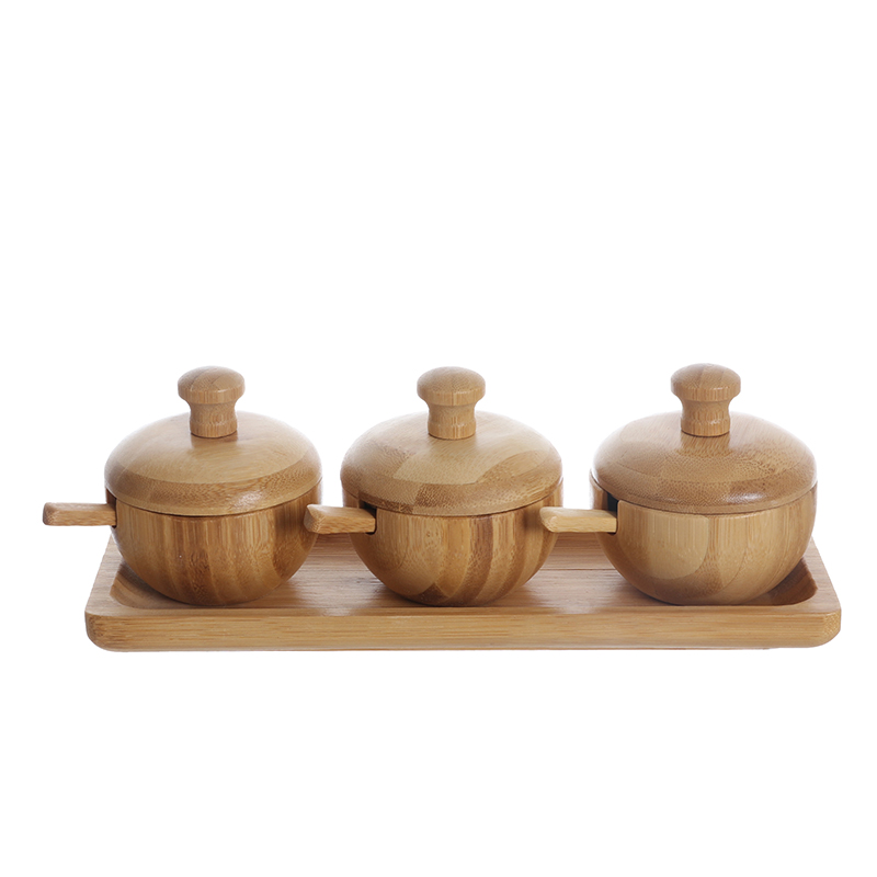 Wooden/Bamboo Condiment Pots with Lids and Handles