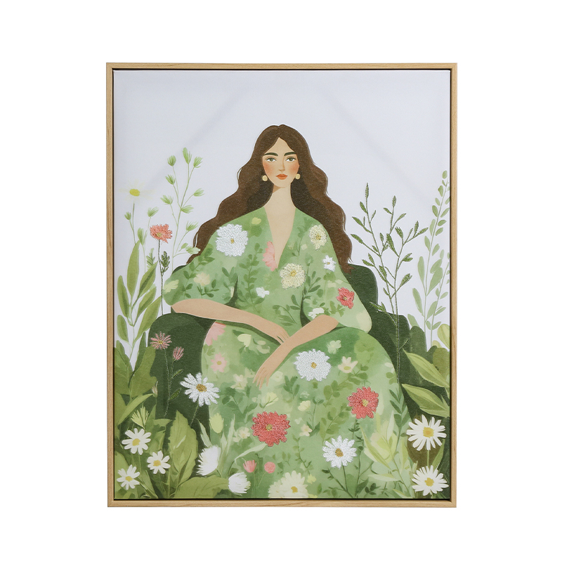 Eclectic young female character with floral elements wall deco