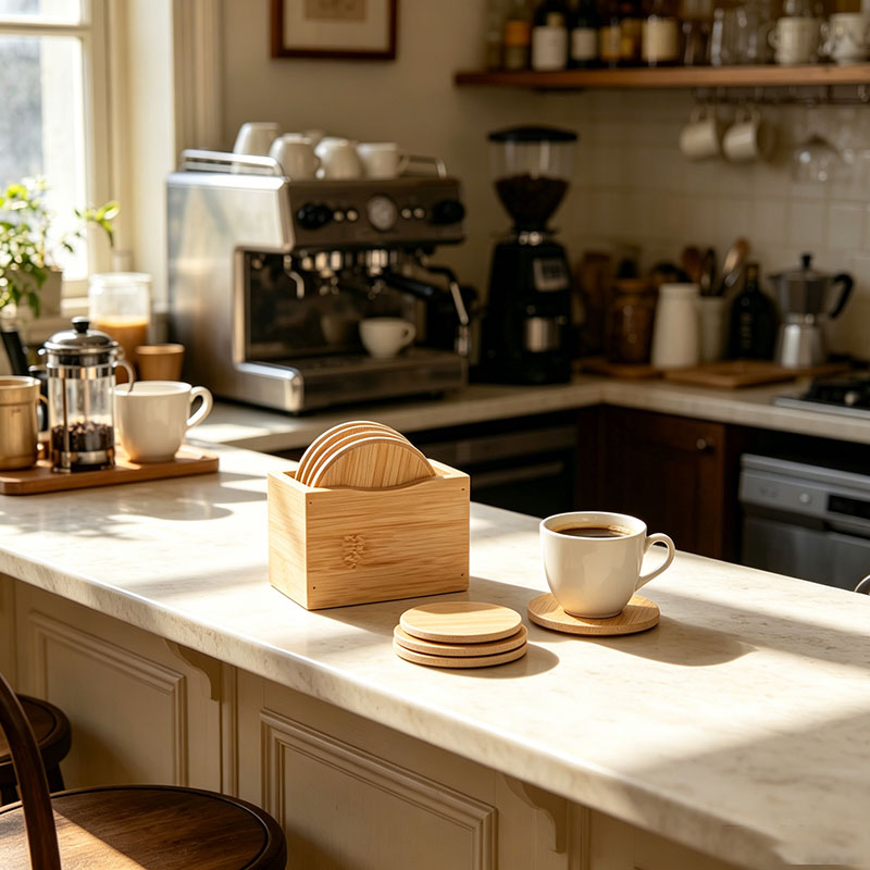 Bamboo Coaster Set with Holder / Caddy