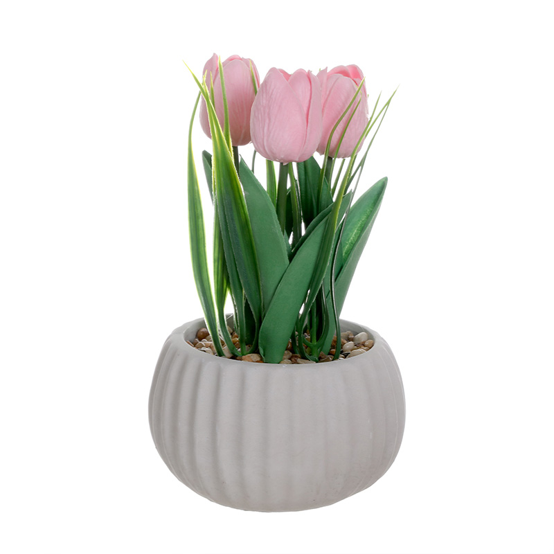 Artificial Tulip Potted Plant with Cement Pot