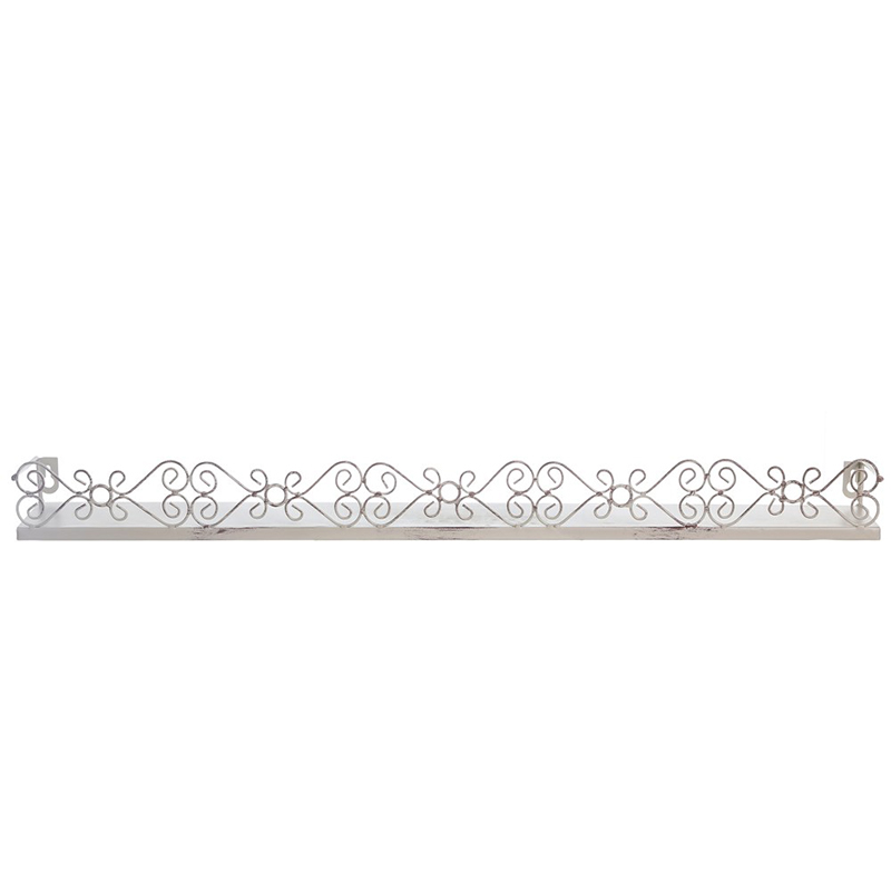 Elegant silver metal wall shelf with scroll floral pattern