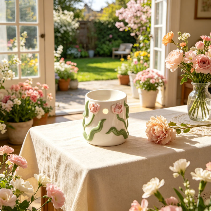 Pink Floral Ceramic Candle Holder