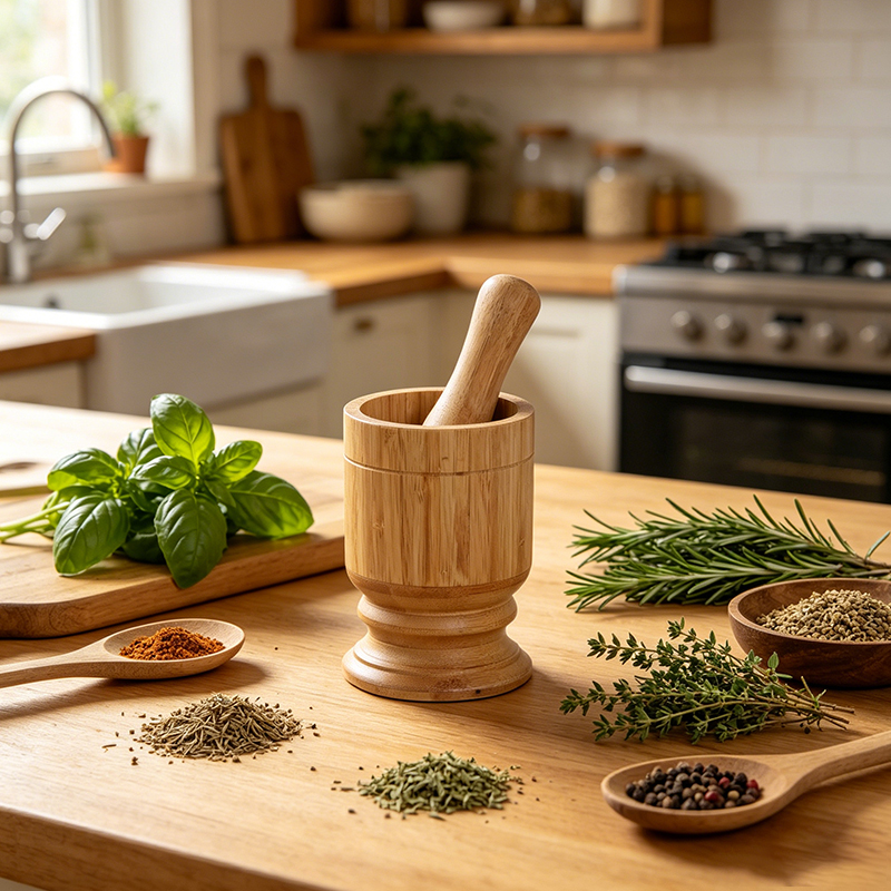 Bamboo Mortar and Pestle Set
