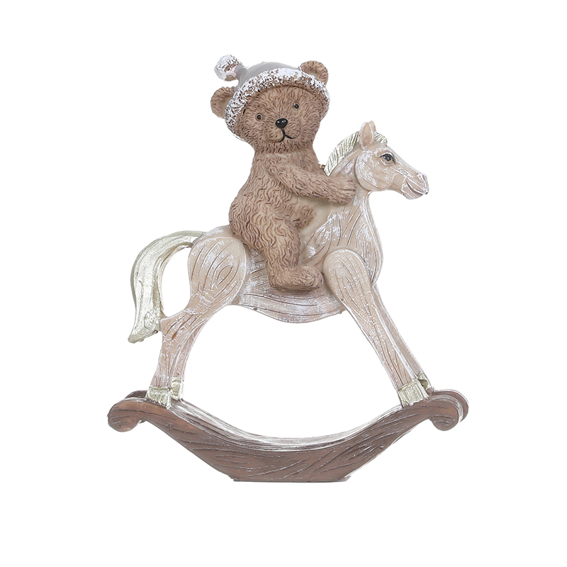 Resin Christmas Bear and Rocking Horse Decorative Ornament