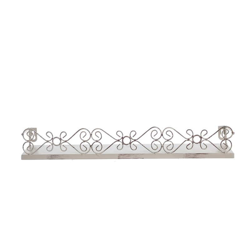 Elegant silver metal wall shelf with scroll floral pattern