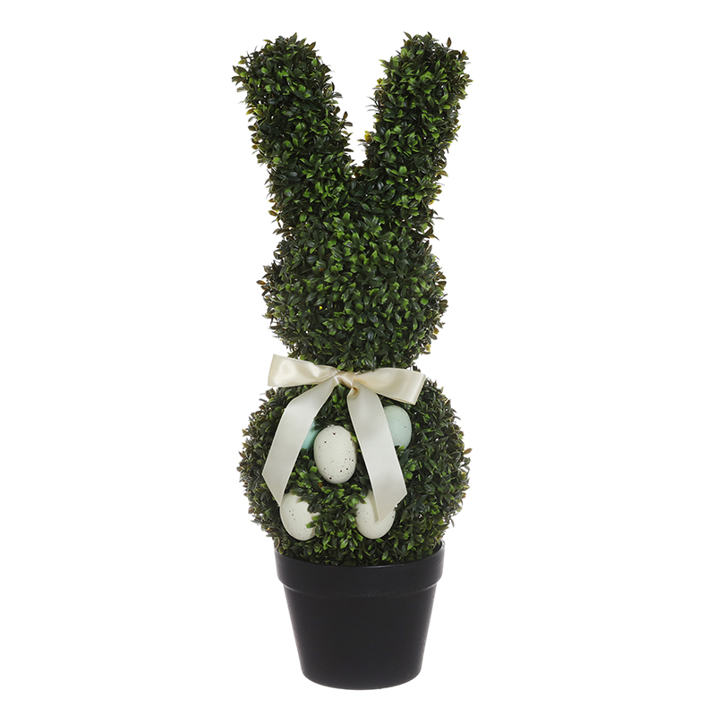 Easter Bunny Artificial Boxwood Topiary with Pot