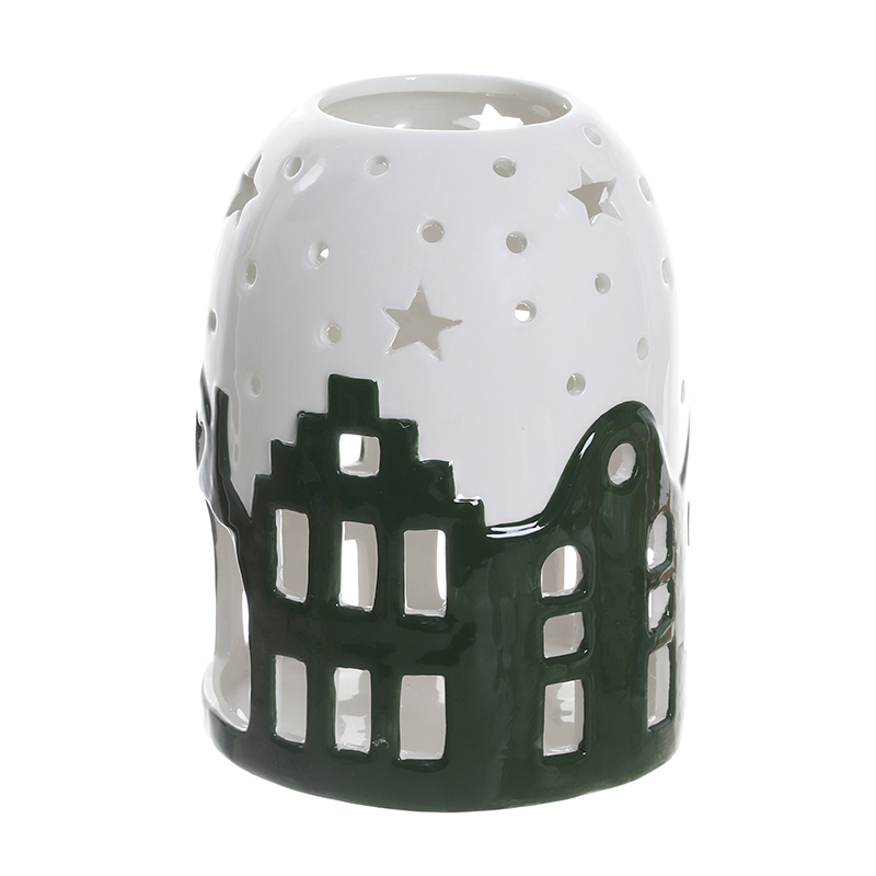 Ceramic Christmas Tea Light Holder with House Decoration