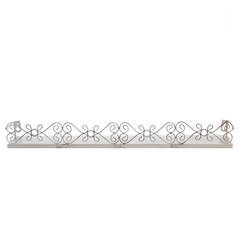 Elegant silver metal wall shelf with scroll floral pattern