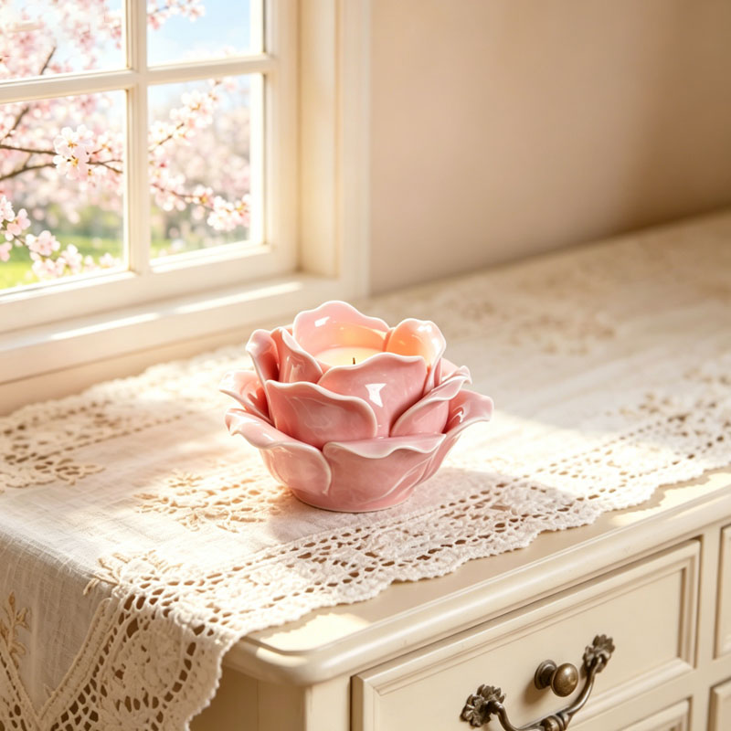 Pink Floral Ceramic Candle Holder