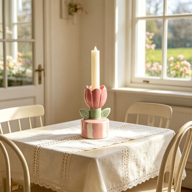 Red Floral Ceramic Candle Holder