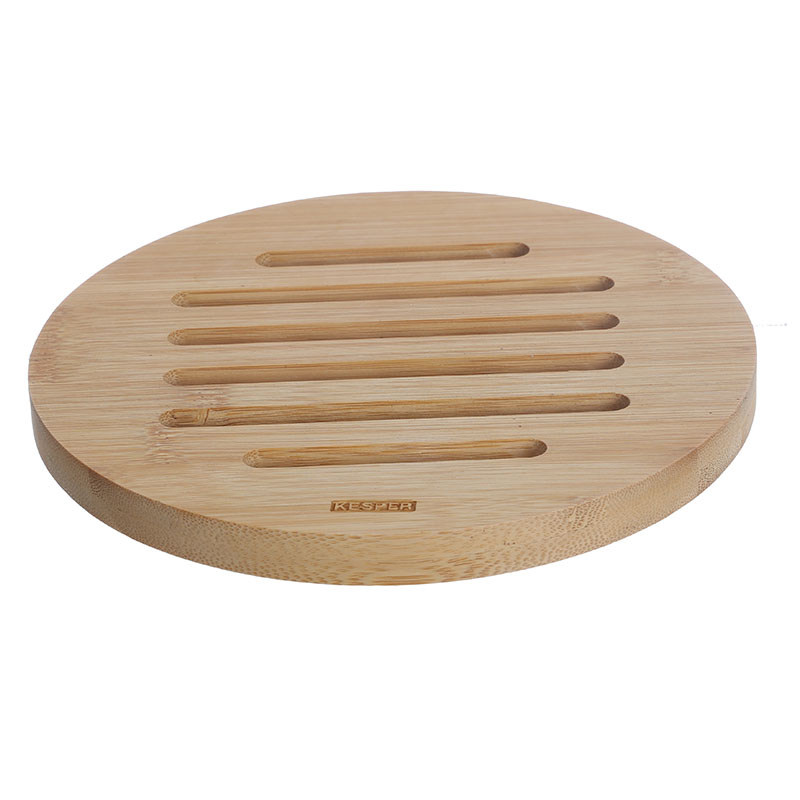 Round Grooved Wooden Trivet
