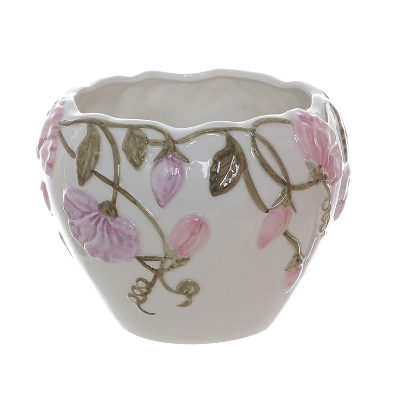 Hand-Painted Embossed Floral Ceramic Planter Pot